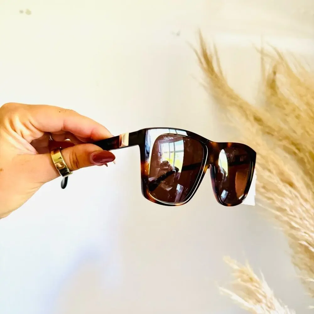 NEW MAXMARA Prism Oversized Tortoiseshell Brown Square Gold Stud Sunglasses Case